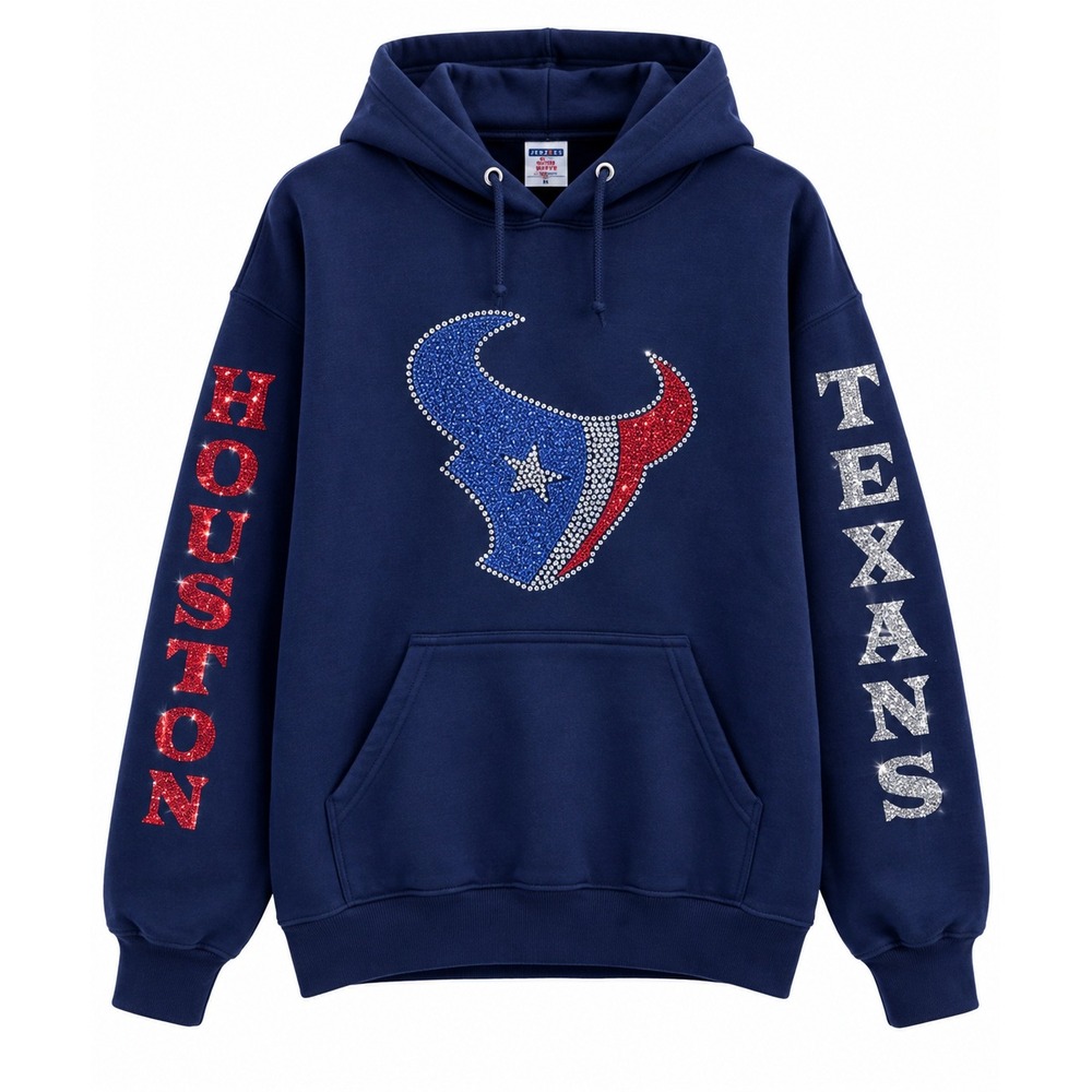 Texans Women Hoodie XL Navy Blue Houston Rhinestone Glitter Pullover